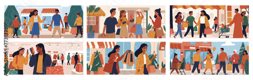 Engaging in E-Commerce. Illustrating the Busy World of Online Shopping. illustration of a set of banners. Flat design Collection. vector illustration.