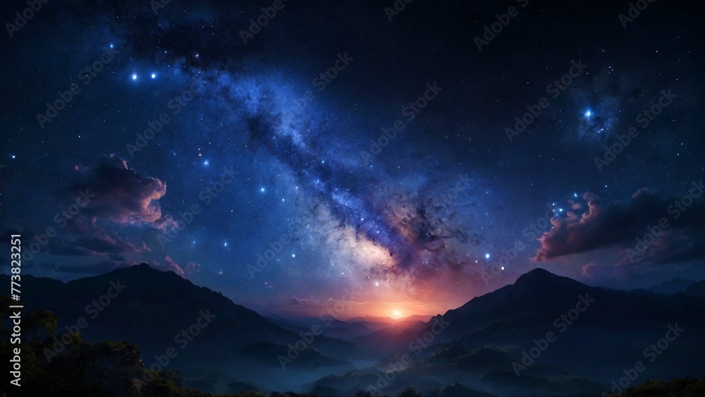 The Galaxies and Lights between the space mountains