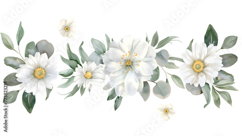 Elegant flowers and green leaves decoration for wedding greeting cards  isolated on transparent background.