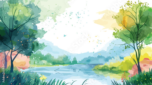 watercolor illustration of nature spring background flat