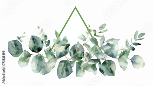 Watercolor triangle frame with eucalyptus. Hand drawn