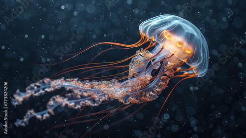 a jellyfish, light contrast, pure black background,