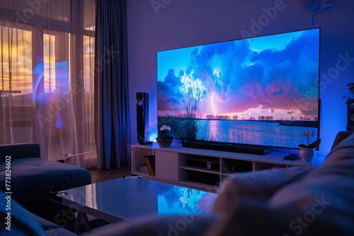 Wallpaper Mural Sunset landscape displayed on tv in a modern living room Torontodigital.ca