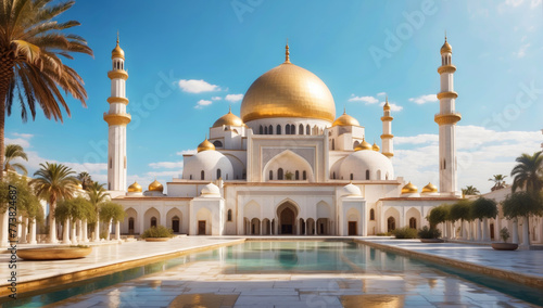 A wonderfully beautiful mosque in gold and white photo