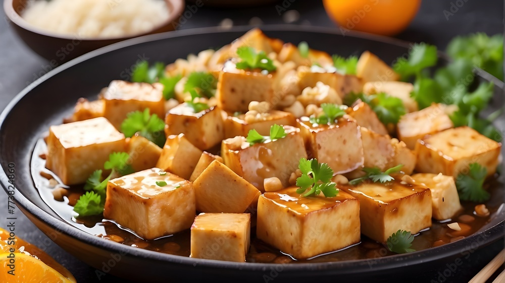 roasted tofu with honey and garlic, delicious air-fried tofu nuggets, After cooking the delicious orange tofu, roasted tofu with honey and garlic, delicious air-fried tofu nuggets, After cooking the delicious orange tofu,