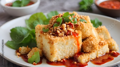 chicken with rice, Sweet Chili Sauce with Coconut Crusted Tofu