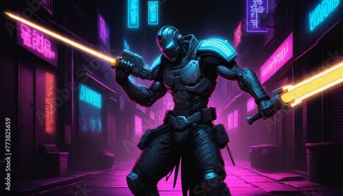 digital painting A cyberpunk warrior with a mechan (13)
