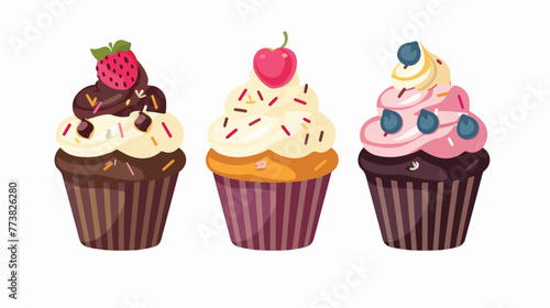 Vector graphic of cup cake. Dessert with flat design