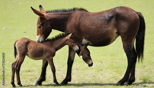 A Mule With A Foal By Its Side Showcasing The Str