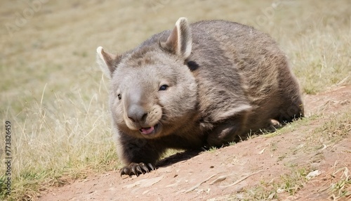 A Playful Wombat Rolling Down A Hillside © Anisa
