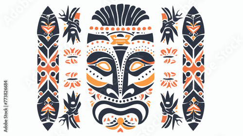 Tribal style card with mask and vertical ornament. illustration