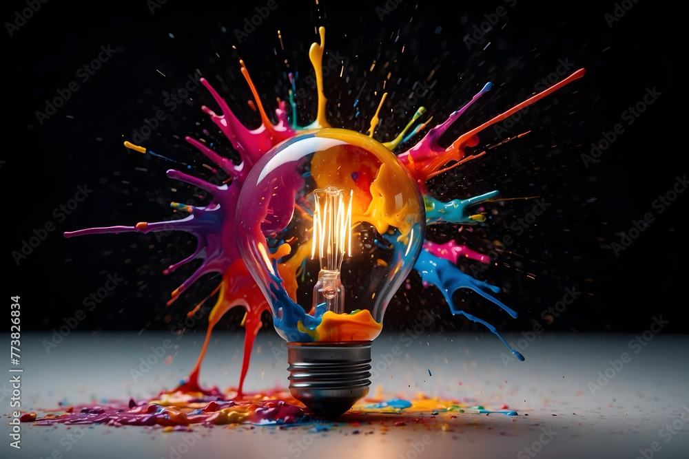 Abstract and creative of light bulb with cororful paint Abstract and creative of light bulb with cororful paint