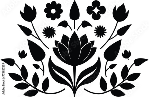 Set of black color Hand Drawn Floral Elements