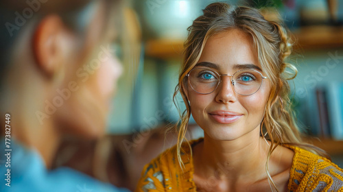 Portrait of smiling businesswoman looking at camera during meeting in office