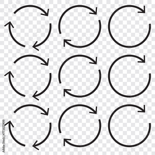 circle arrow icon set , loop icon. circular arrow icon, refresh, reload. Set of circle arrows rotating on white background. Vector illustration in eps 10.