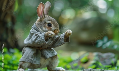 A rabbit in a kung fu pose, Generative AI