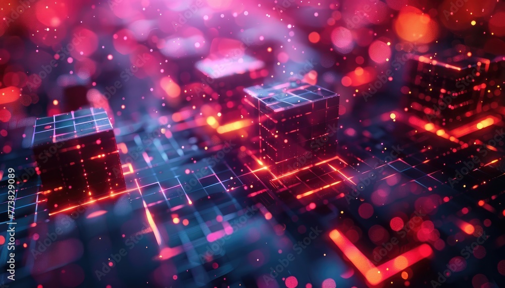 A computer screen with a red background and a bunch of cubes on it by AI generated image A computer screen with a red background and a bunch of cubes on it by AI generated image