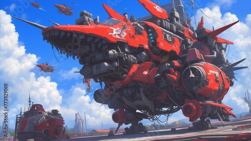 illustration of gigantic red armor robot photo