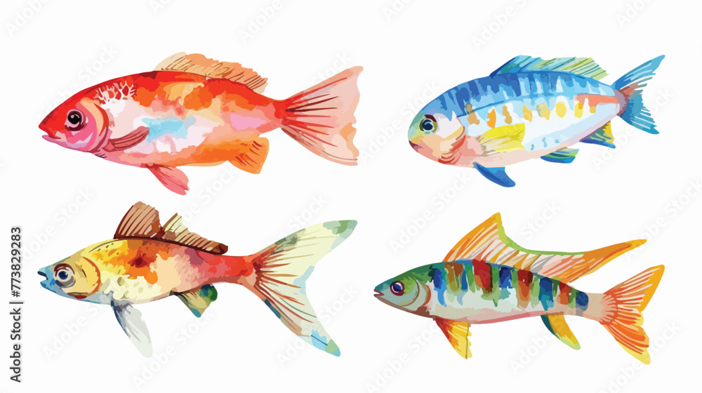 Watercolor fish on white Flat vector isolated on whit