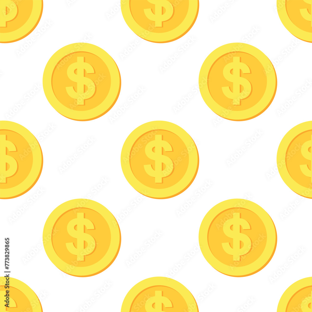 Dollar money vector seamless pattern. Gold coins with USD symbols on white background. Dollar money vector seamless pattern. Gold coins with USD symbols on white background.