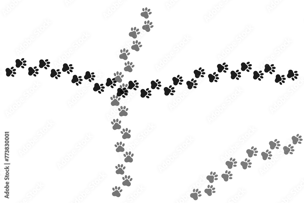 Paw print tracks crossing. Animal crossing pattern. Intersecting footprints. Vector illustration. EPS 10.