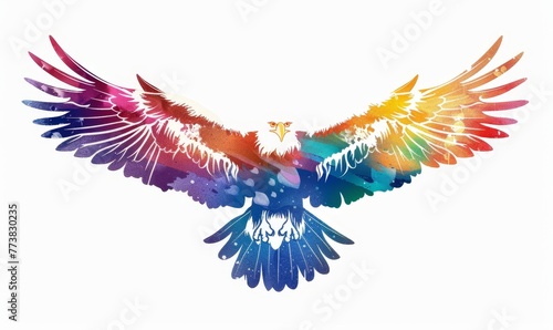 Eagle colorful rainbow white background, Generative AI © Vally Images