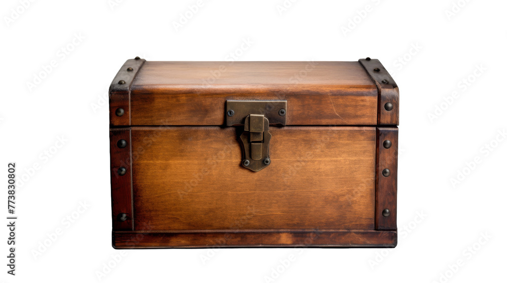 A wooden box with a latch on top is closed A wooden box with a latch on top is closed