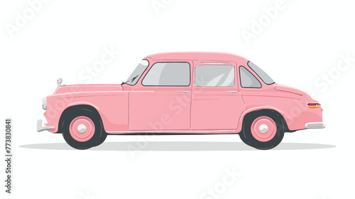 Vintage pink car illustration isolated on white. Simp