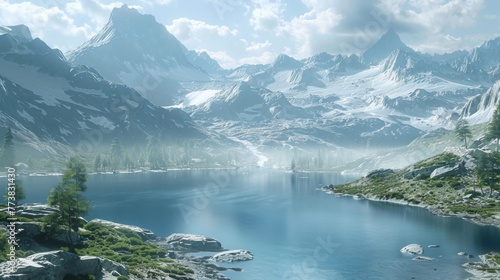 Serene Alpine Lake With Mountain Backdrop During Daytime