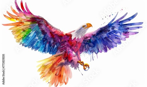 Eagle colorful rainbow white background, Generative AI