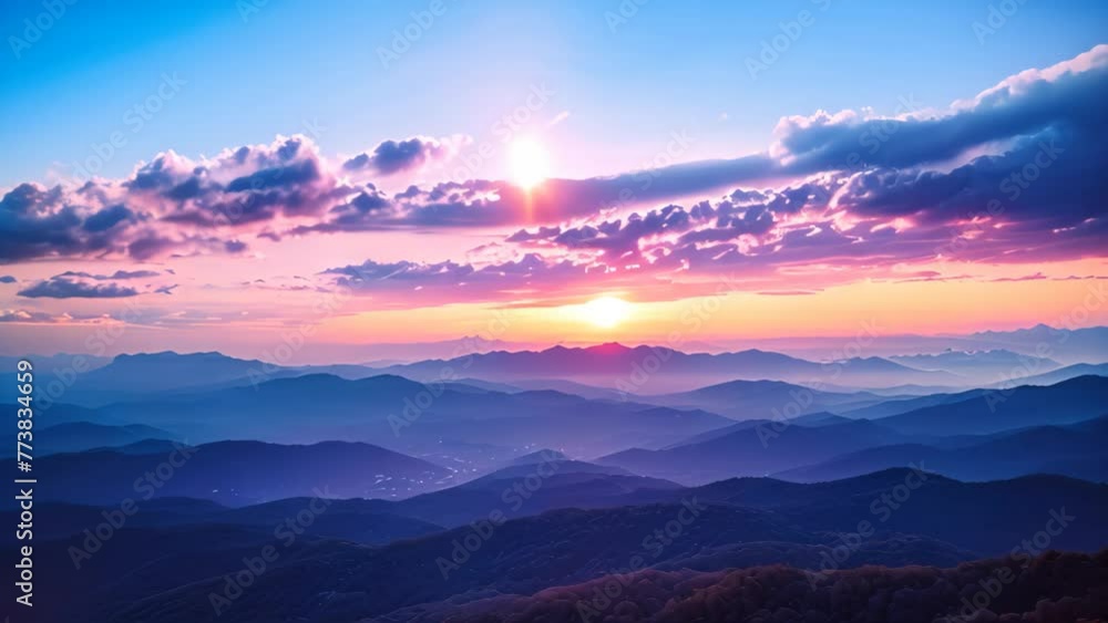 Colorful sunrise in the mountains. View from the top of the mountain, AI Generated Colorful sunrise in the mountains. View from the top of the mountain, AI Generated