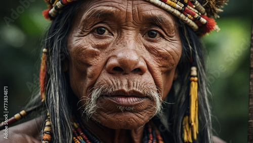 Portrait of an old dark-skinned aborigine. photo