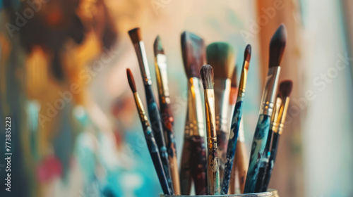 Assortment of paintbrushes in a jar symbolizing creativity and mental well-being