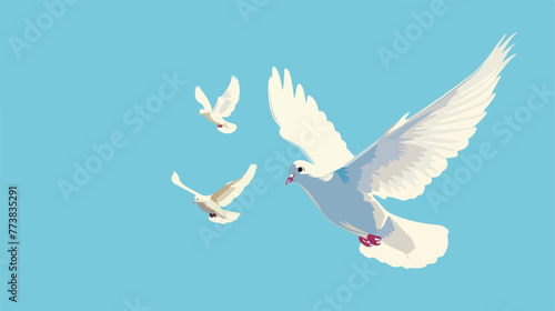 White dove flying in a blue sky Flat vector 