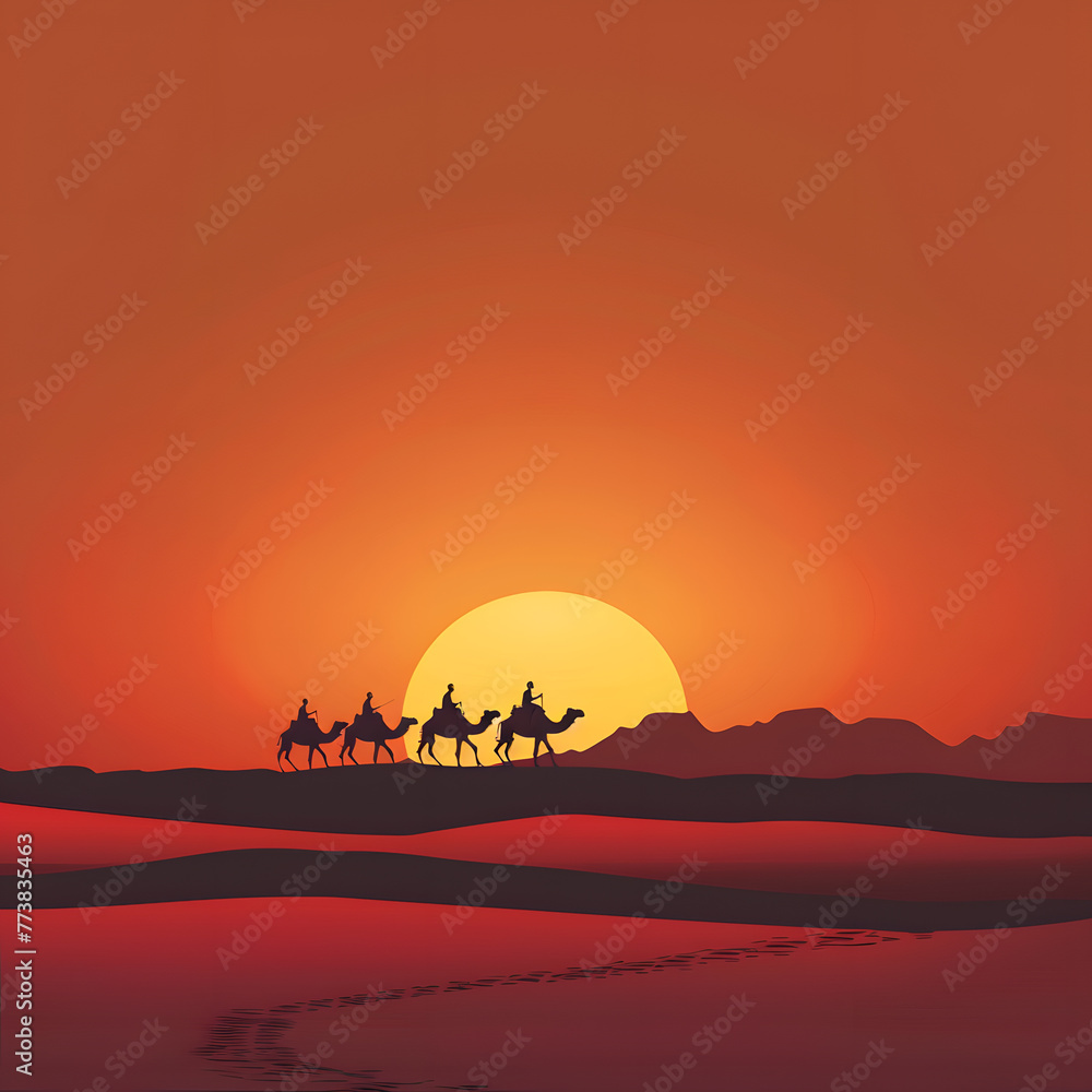 arabic camels in Saudi Arabia sunset 