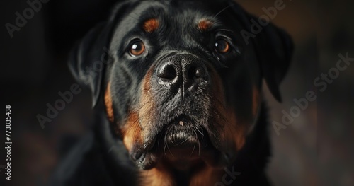 Rottweiler, powerful and confident, a formidable guardian. 