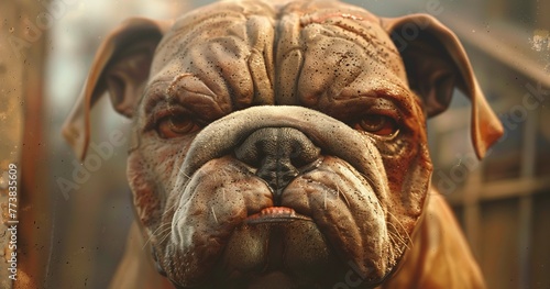 Bulldog, stout and wrinkled, a character full of charm and determination. 