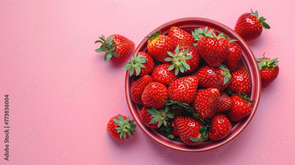 Ripe strawberries in a bowl on a pink background, juicy berries, vitamins. Ripe strawberries in a bowl on a pink background, juicy berries, vitamins.