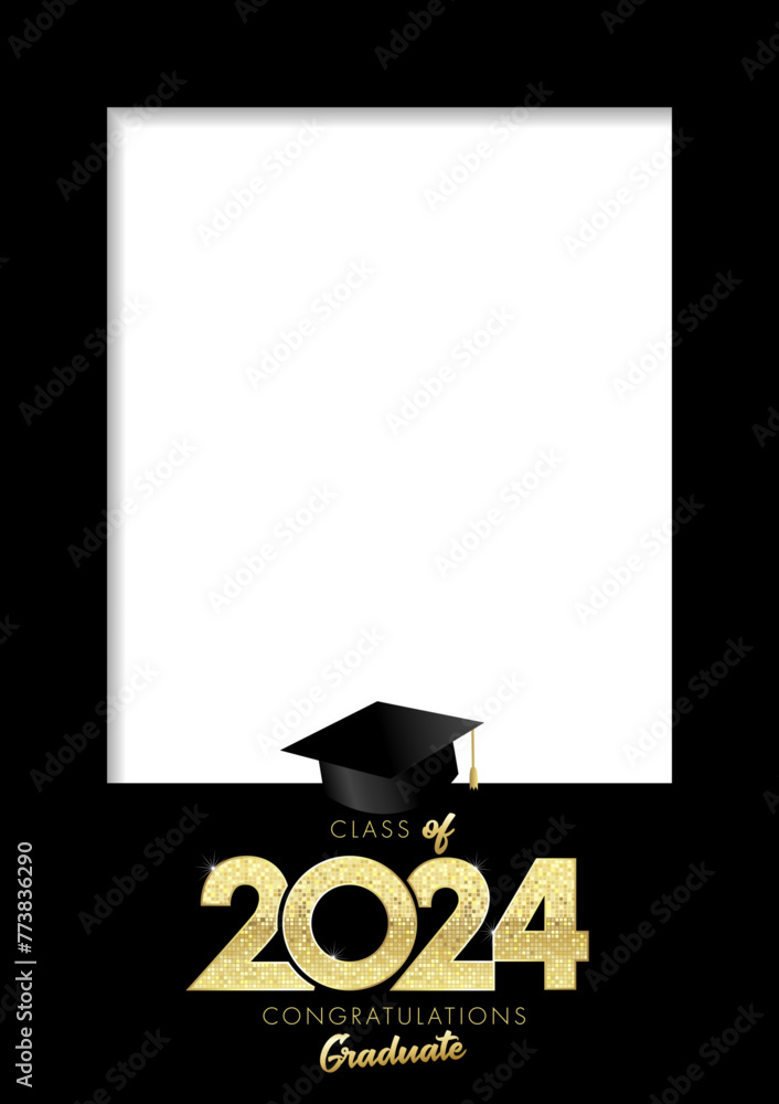 Graduation photo frame A4, Class of 2024. Black copy space background ...