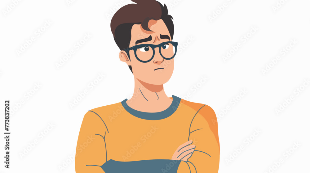 A man with glasses worried flat vector isolated on white