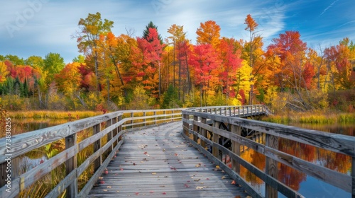 Late Autumn: Brilliant Colors of Fall Along Boardwalk Bridge