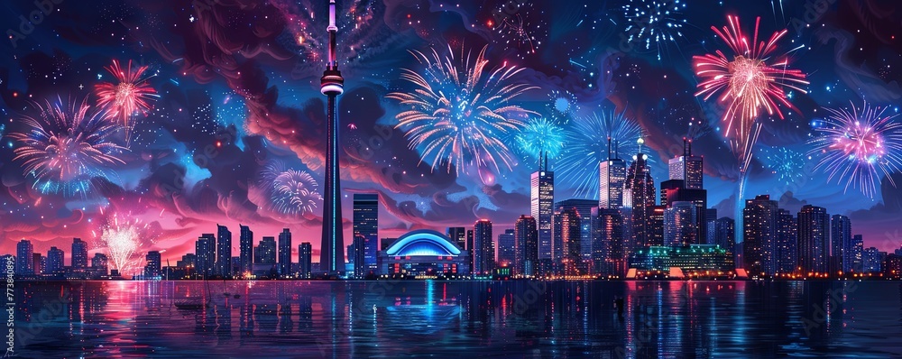 Naklejka premium Fireworks on day of Canada.art illustration