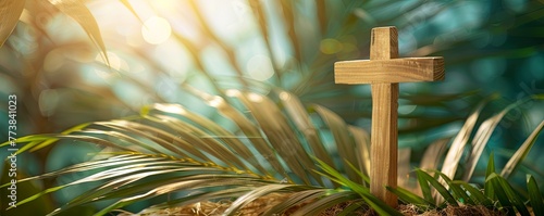 Palm cross and palm leaves. Palm sunday and easter day concept.art illustration photo