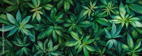 Lush cannabis plants leaves, close up photo, professional photo