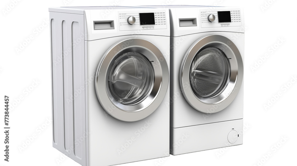 A white washer and dryer stand side by side, ready for use in a modern home laundry room A white washer and dryer stand side by side, ready for use in a modern home laundry room