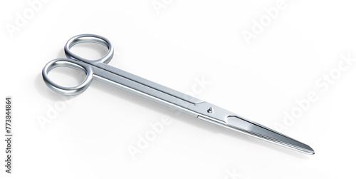 Golden Surgical Medical Scissors Curved. 3D rendering isolated on white background © vadarshop