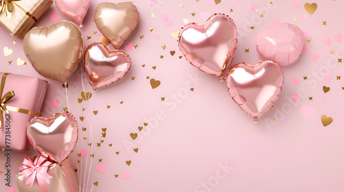 pink and golden hearts , generative ai
