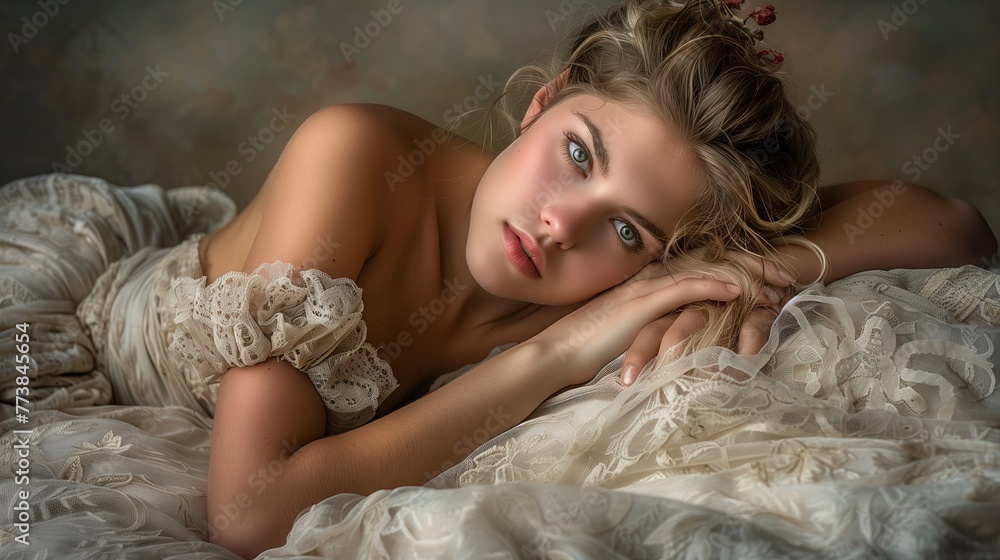 Beautiful Woman Laying on Bed Beautiful Woman Laying on Bed