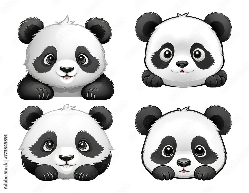 Naklejka premium Cute panda bear face baby adorable animal vector logo set illustration isolated background