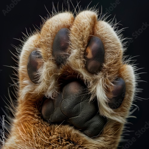 Close-up of the underside of cat paws, macro. A cat's paw from the underside. Generative ai